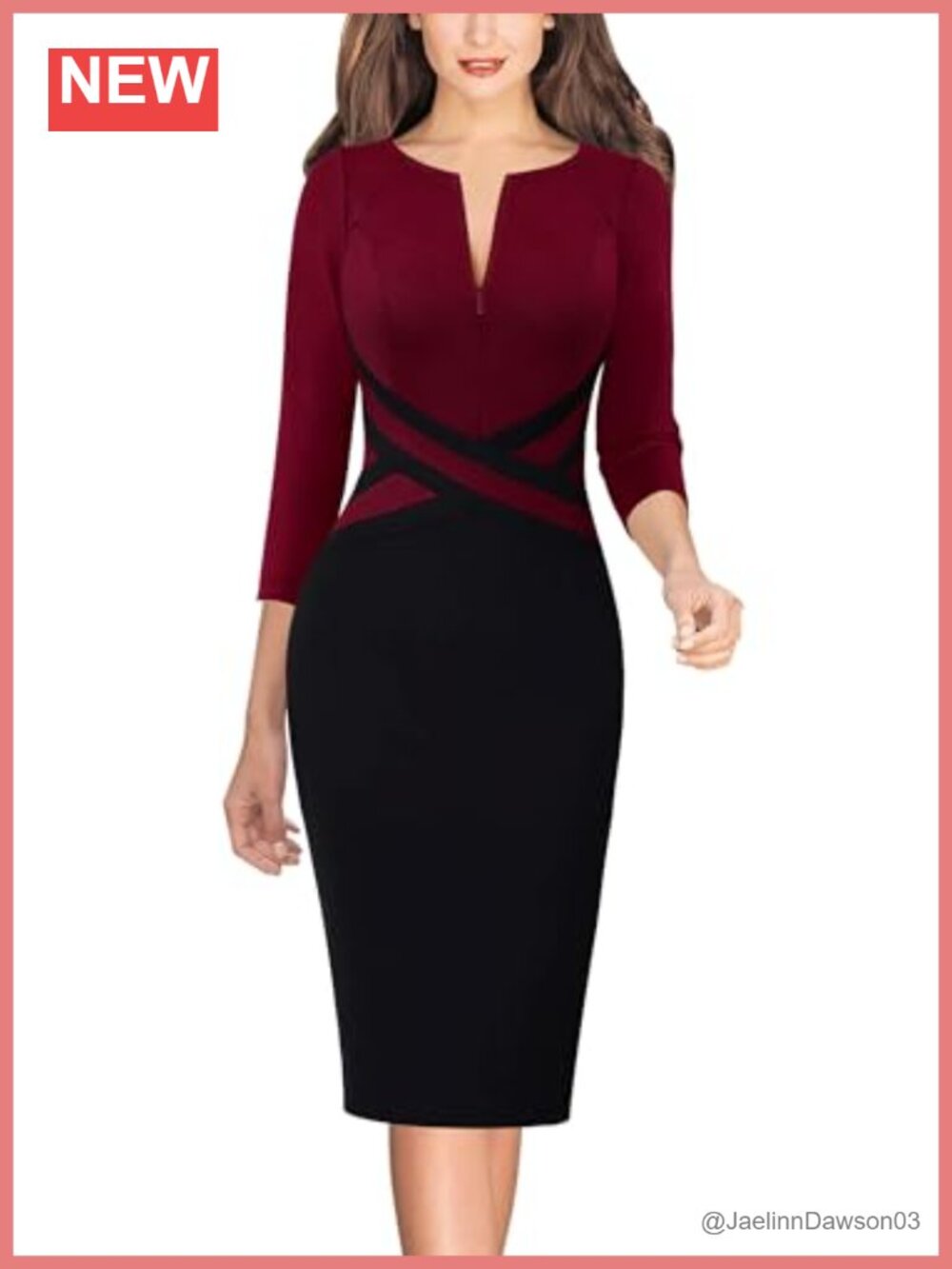 Womens Front Zipper Work Office Sheath Dress 3/4 Sleeve Business Casual